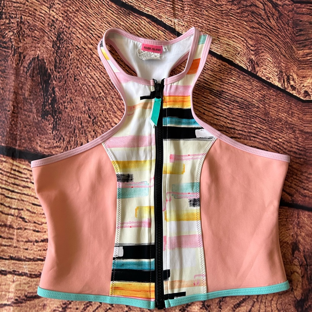 River Island swim top‎ zip up cami racerback pink swimming costume swimwear